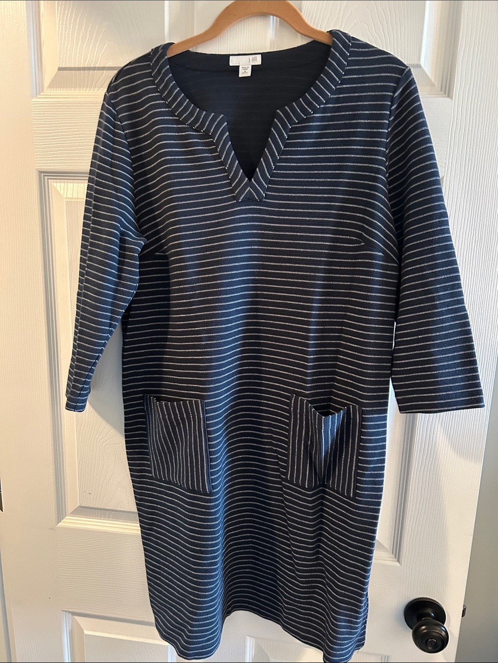 J. Jill Navy & White Striped V-Neck Midi Dress